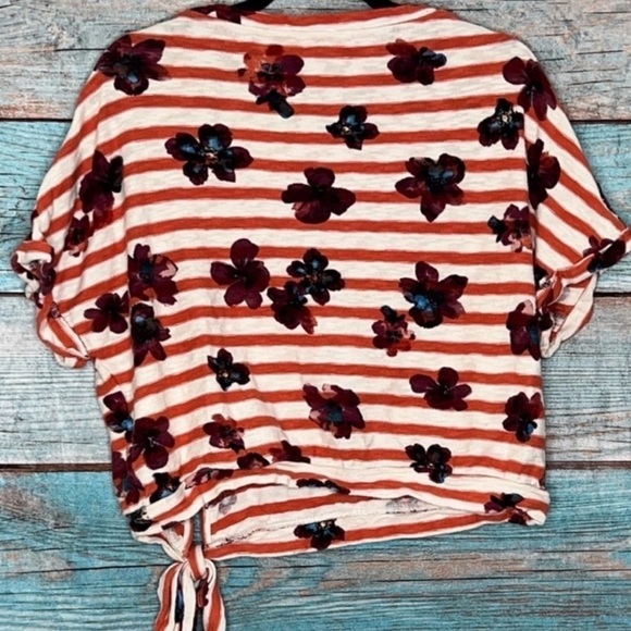 Anthropologie Red and White Striped Floral Top - Picture 9 of 11